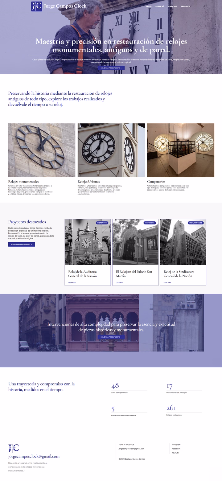 Sitio Web Jorge Campos Clock, desarrollado por zest.ar
